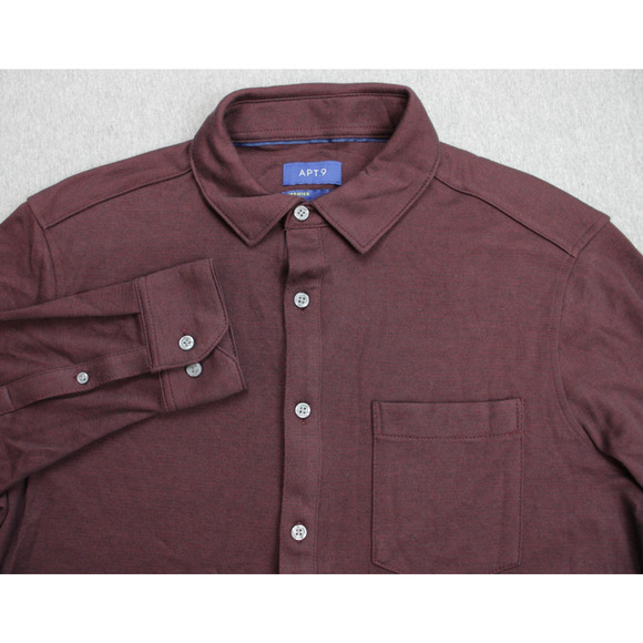 Apt 9 Shirt Mens Size Medium Red Long Sleeve Premier Flex Untucked Fit Dress - Picture 1 of 9